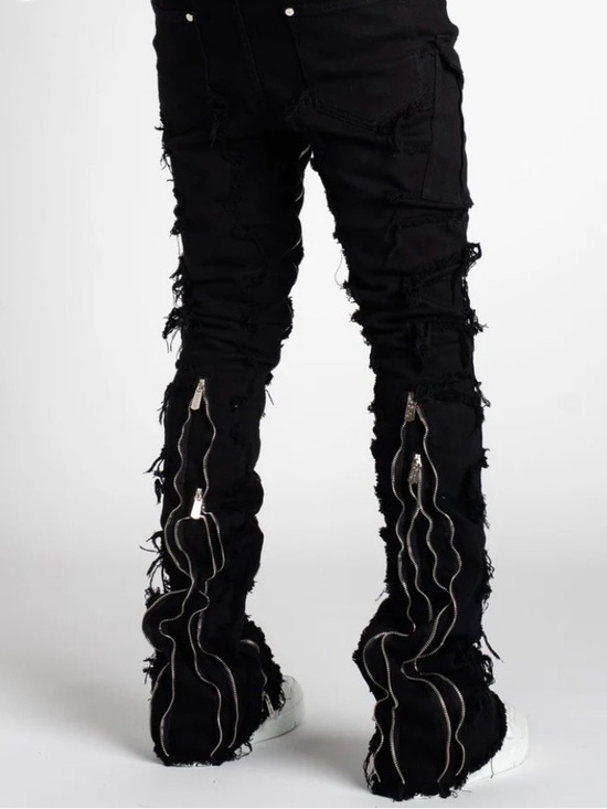 Guapi Other - Guapi Men’s 30 Stacked Black Obsidian Distressed Jeans Zippers Relaxed Straight